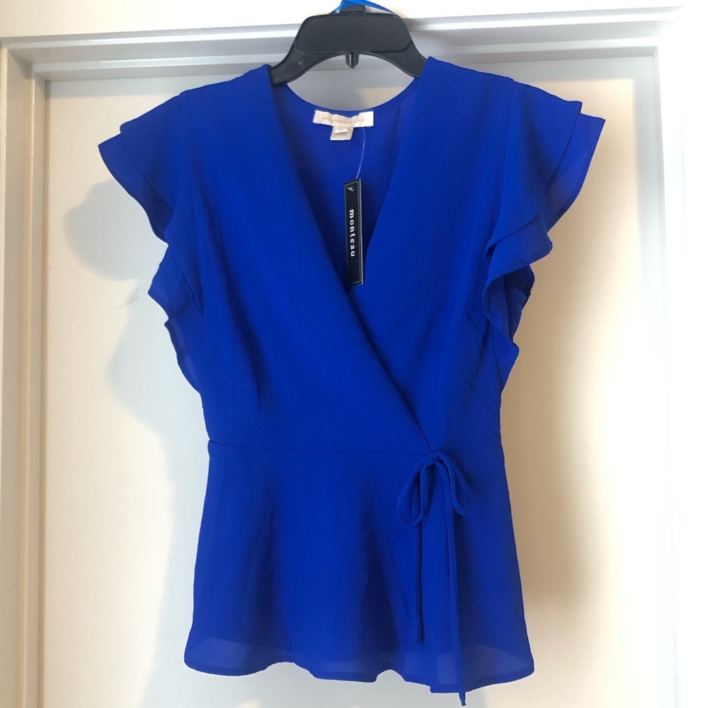 NWT feaux wrap surplice ruffle top